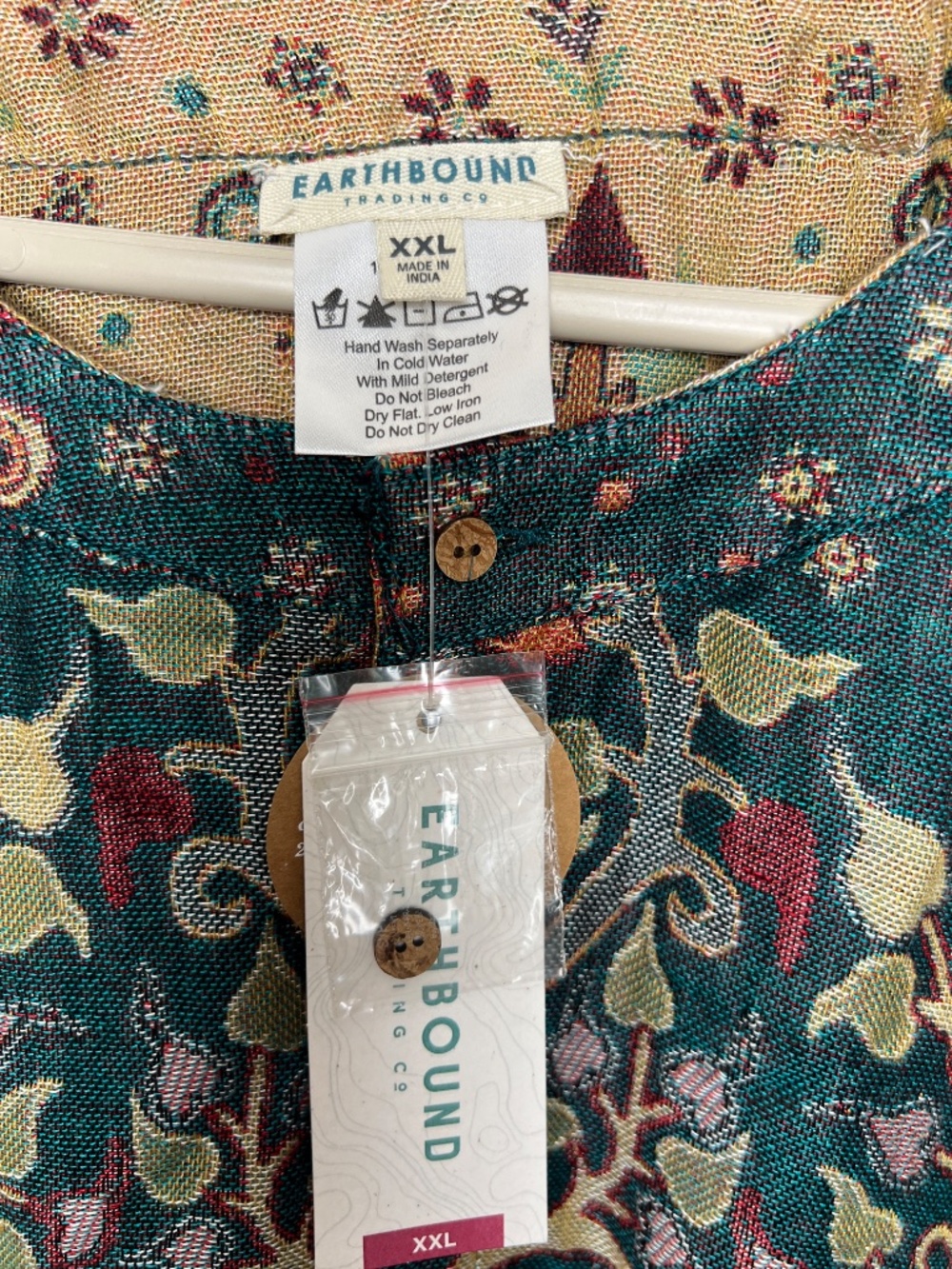 Earthbound Reversible Boho Kimono Cover Fringe Green Tan Elephant Cover Up XXL - Picture 2 of 8